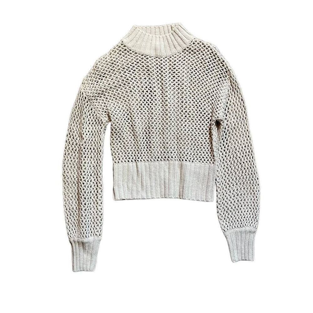 Express Knitted Sweater Top Women's XS Tan Long Sleeve Crochet Preppy Pullover